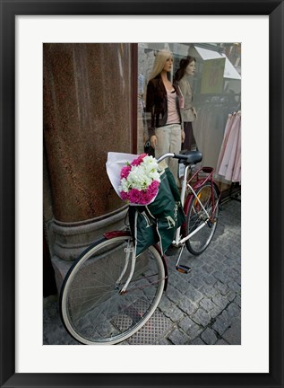 Framed Bicycle Parked in Copenhagen, Denmark Print