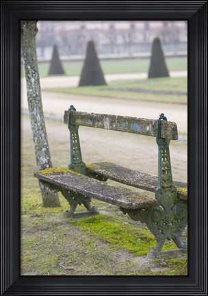 Framed Park Bench in the Gardens, Chateau de Fontainebleau Print