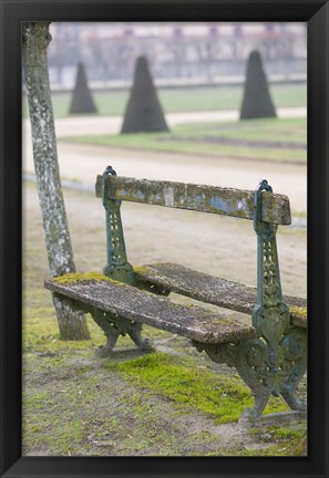 Framed Park Bench in the Gardens, Chateau de Fontainebleau Print