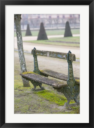 Framed Park Bench in the Gardens, Chateau de Fontainebleau Print