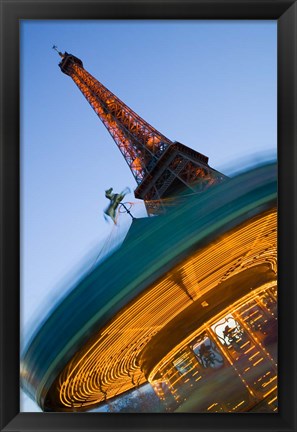 Framed Winter View of the Eiffel Tower and Carousel Print