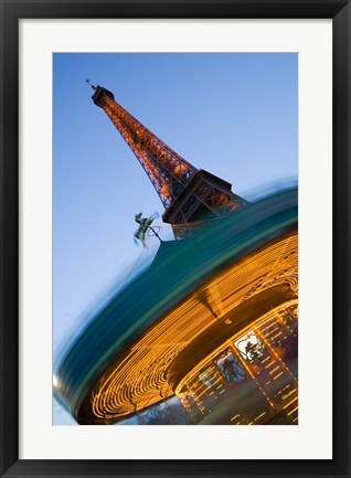 Framed Winter View of the Eiffel Tower and Carousel Print