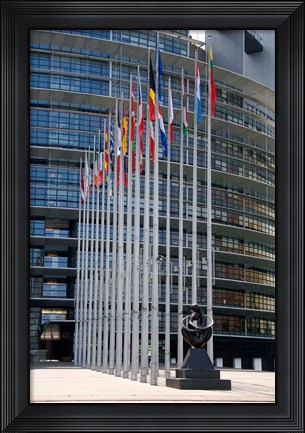 Framed Union Parliament and flags, Strasbourg, France Print