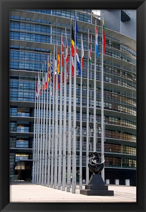 Framed Union Parliament and flags, Strasbourg, France Print
