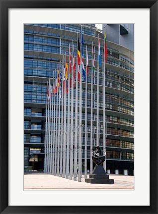 Framed Union Parliament and flags, Strasbourg, France Print