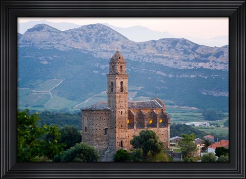 Framed Church in Village of Patrimonio, Corsica, France Print