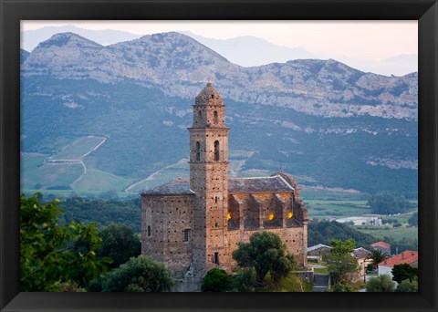 Framed Church in Village of Patrimonio, Corsica, France Print