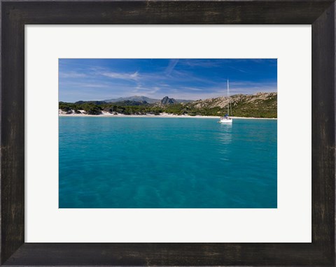 Framed Corsica Sailboat at Saleccio Beach Print