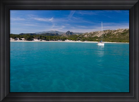 Framed Corsica Sailboat at Saleccio Beach Print