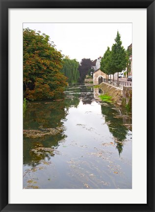 Framed River Serein Flowing Through Chablis in Bourgogne, France Print