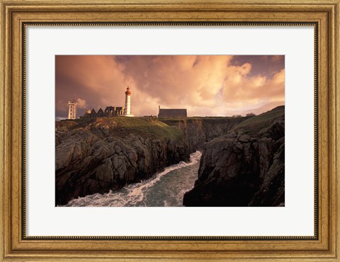 Framed Pointe De St Mathieu Lighthouse at Dawn, Brittany, France Print