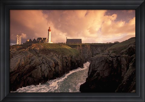 Framed Pointe De St Mathieu Lighthouse at Dawn, Brittany, France Print