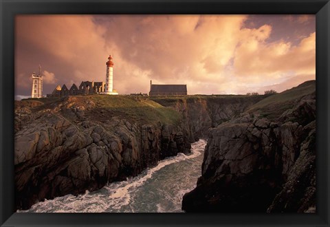 Framed Pointe De St Mathieu Lighthouse at Dawn, Brittany, France Print