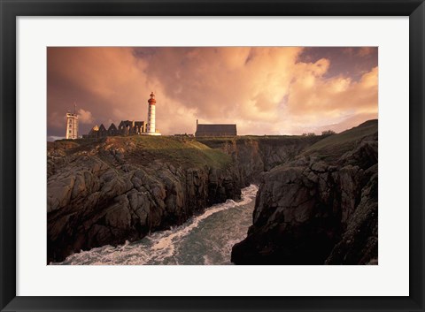 Framed Pointe De St Mathieu Lighthouse at Dawn, Brittany, France Print