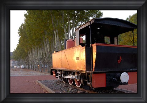 Framed Train Display along Riverbank Print