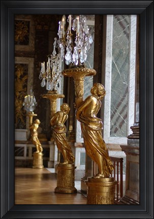 Framed Hall of Mirrors and Gold Statues, Versailles, France Print