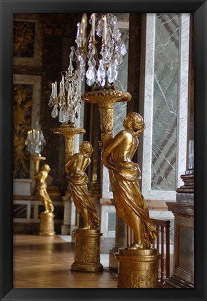 Framed Hall of Mirrors and Gold Statues, Versailles, France Print