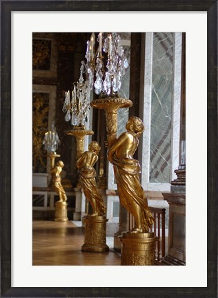 Framed Hall of Mirrors and Gold Statues, Versailles, France Print
