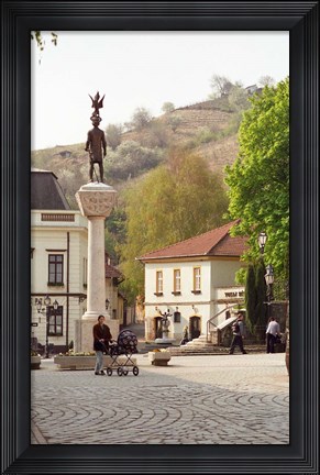 Framed Main Square with Statue, Tokaj, Hungary Print