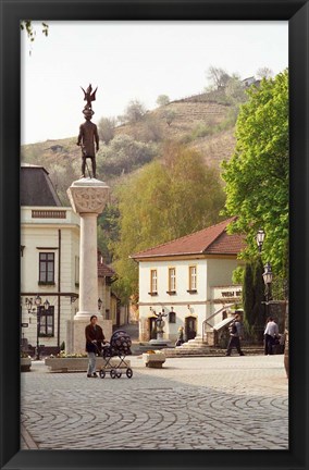 Framed Main Square with Statue, Tokaj, Hungary Print