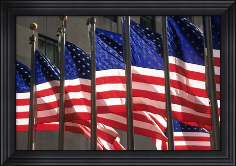 Framed US Flags in Rockefeller Plaza, New York Print