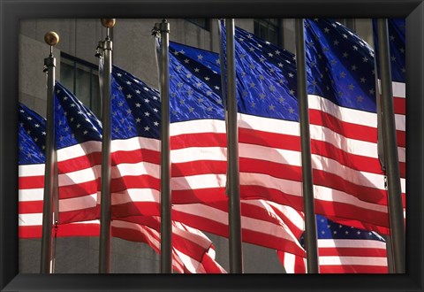 Framed US Flags in Rockefeller Plaza, New York Print