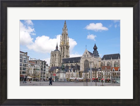Framed Statue of Rubens and Our Lady&#39;s Cathedral Print