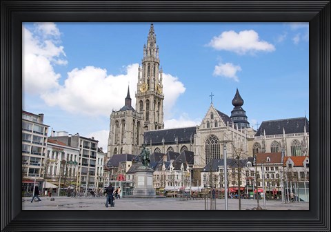 Framed Statue of Rubens and Our Lady&#39;s Cathedral Print