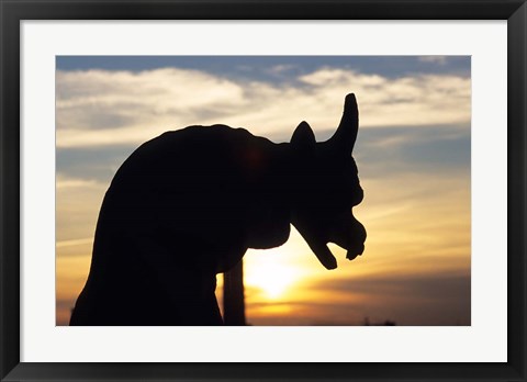 Framed Chimera of Notre Dame Cathedral at Sunset Print