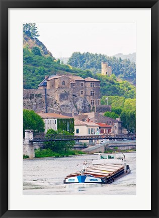 Framed Chateau de Tournon, River Rhone and Pedestrian Bridge M Seguin, Tournon-sur-Rhone, Ardeche, France Print