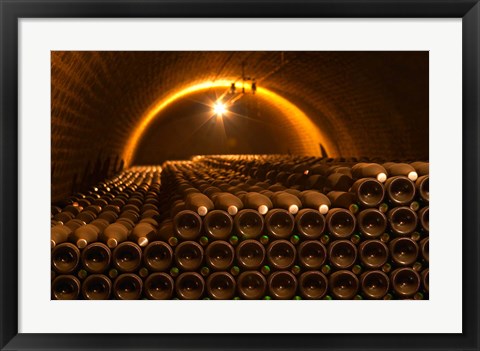 Framed Champagne Bottles in Vaulted Cellar Print