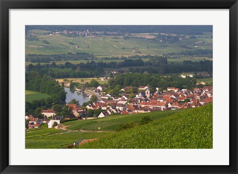 Framed View of Vallee de la Marne River and Vineyards Print