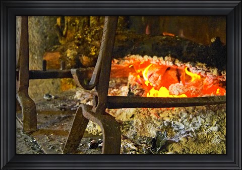Framed Fireplace with a Burning Log on a Truffle Farm Print