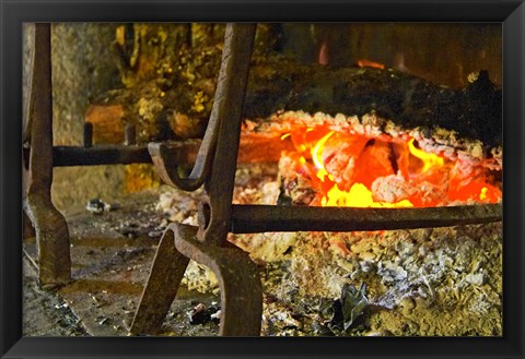 Framed Fireplace with a Burning Log on a Truffle Farm Print