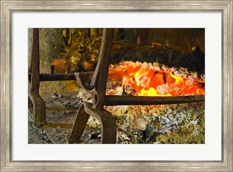 Framed Fireplace with a Burning Log on a Truffle Farm Print