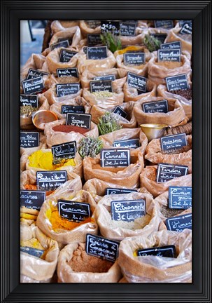 Framed Merchant&#39;s Stall of Spices at Street Market Print