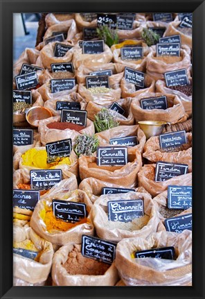 Framed Merchant&#39;s Stall of Spices at Street Market Print