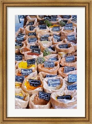Framed Merchant&#39;s Stall of Spices at Street Market Print