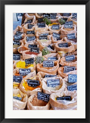 Framed Merchant&#39;s Stall of Spices at Street Market Print