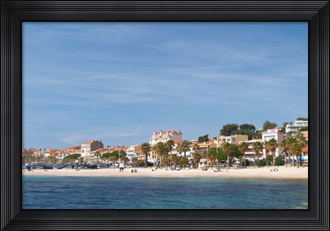Framed Beach with Palm Trees Along Coast in Bandol, France Print