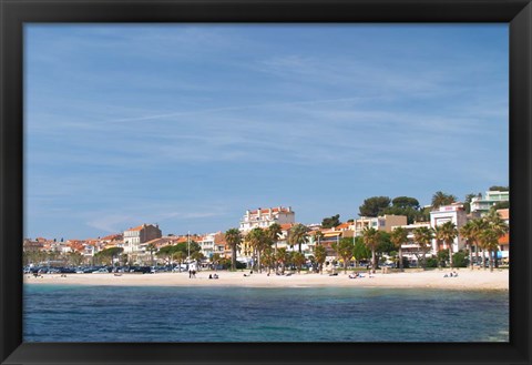 Framed Beach with Palm Trees Along Coast in Bandol, France Print