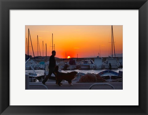 Framed Harbour Boats Moored at Sunset, France Print