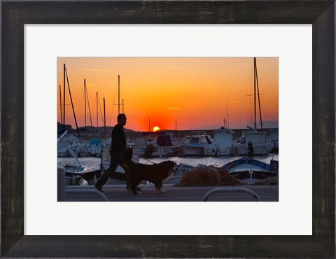 Framed Harbour Boats Moored at Sunset, France Print