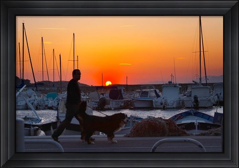 Framed Harbour Boats Moored at Sunset, France Print