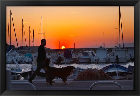 Framed Harbour Boats Moored at Sunset, France Print