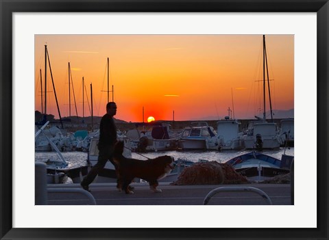 Framed Harbour Boats Moored at Sunset, France Print