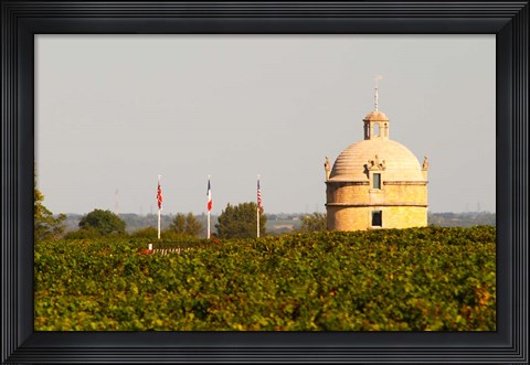 Framed Tower and Flags of Chateau Latour Vineyard Print
