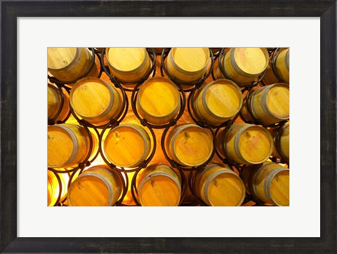 Framed Oak Barriques Winery, Chateau Thieuley, France Print