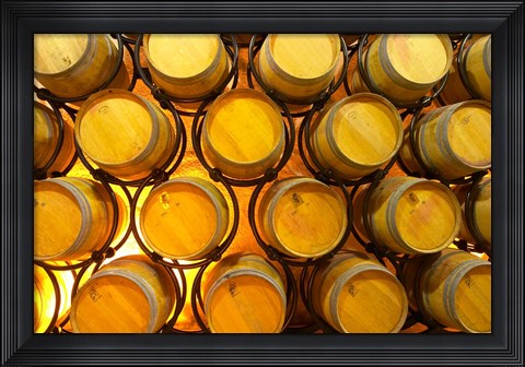 Framed Oak Barriques Winery, Chateau Thieuley, France Print