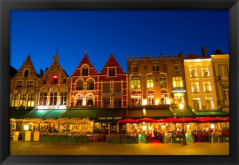 Framed Cafes in Marketplace in Downtown Bruges, Belgium Print